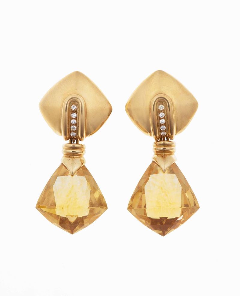 Orecchini con quarzi citrini e piccoli diamanti  - Auction Jewels - Time Auction - Cambi Casa d'Aste