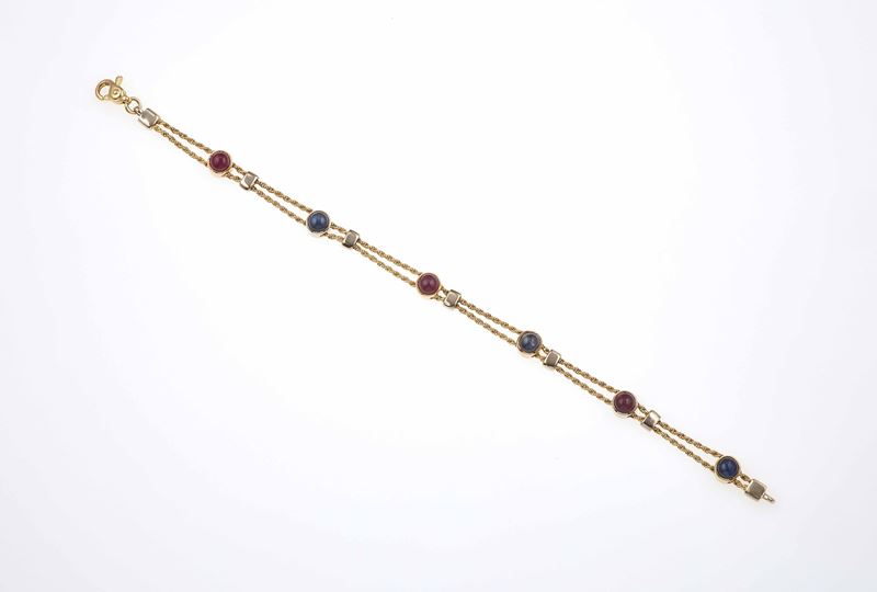 Bracciale con rubini e zaffiri taglio cabochon  - Auction Jewels - Time Auction - Cambi Casa d'Aste