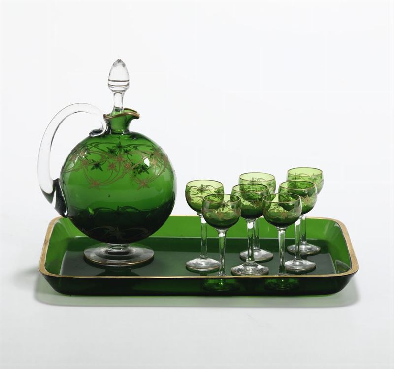 Servizio da rosolio in vetro verde  - Auction Antiques III - Timed Auction - Cambi Casa d'Aste