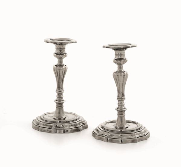 Two silver candlesticks, Augsburg 1700s