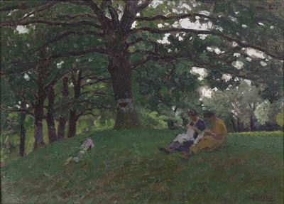 Alberto Zardo ( 1876 - 1959 )donne che Cuciono Sotto L’albero