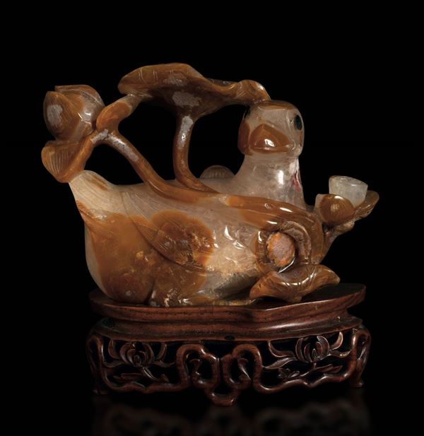A carved agate group, China, Qing Dynasty, 1800s