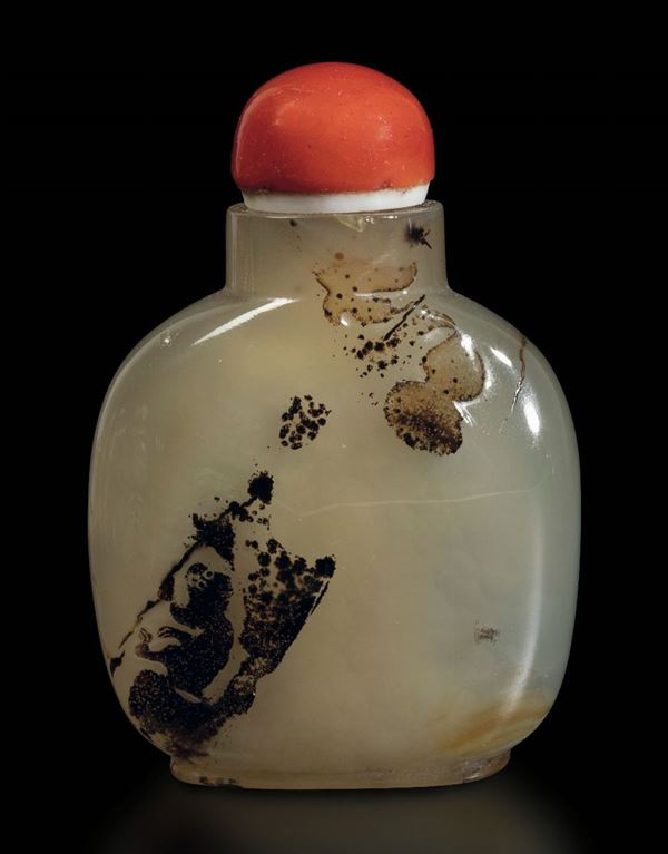 Snuff bottle in agata muschiata, Cina, Dinastia Qing, XIX secolo