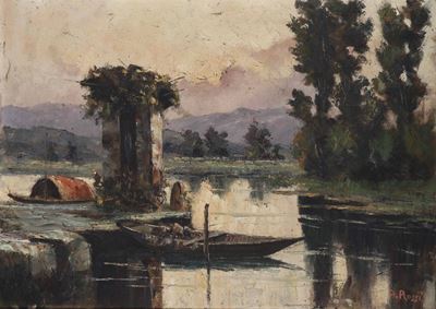 Alberto Rossi (1858-1936)paesaggio Fluviale
