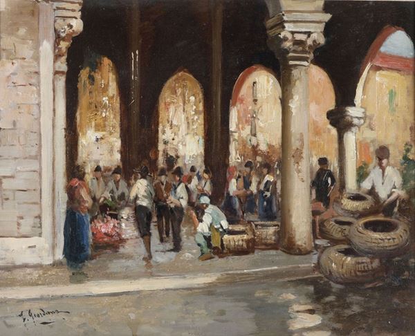 Felice Giordano (1880-1964), attr. Scena di mercato