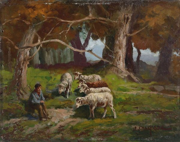 Giovanni Califano (1864 - 1924) Paesaggio con pastore