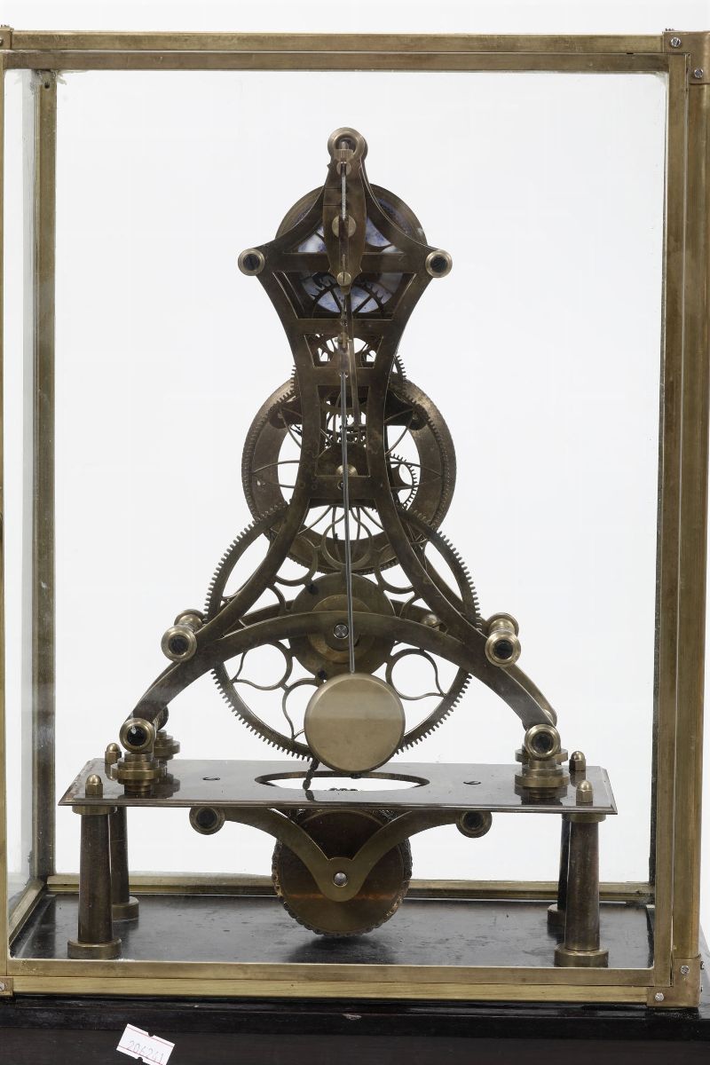 Riproduzione di Orologio Scheletrico in Ottone, Firmato Franz Denk in Wien, XX Secolo