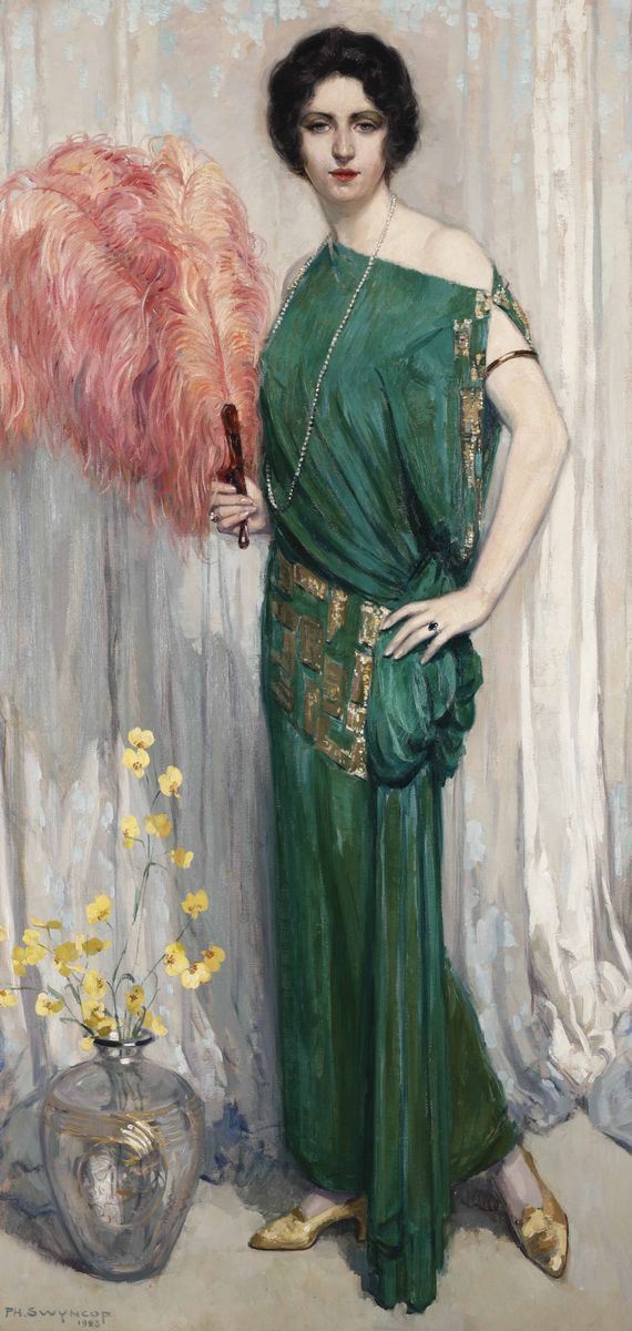 Philippe Swyncop (1878 - 1949) Signora in verde, 1923  - Asta Dipinti del XIX e XX Secolo - Cambi Casa d'Aste