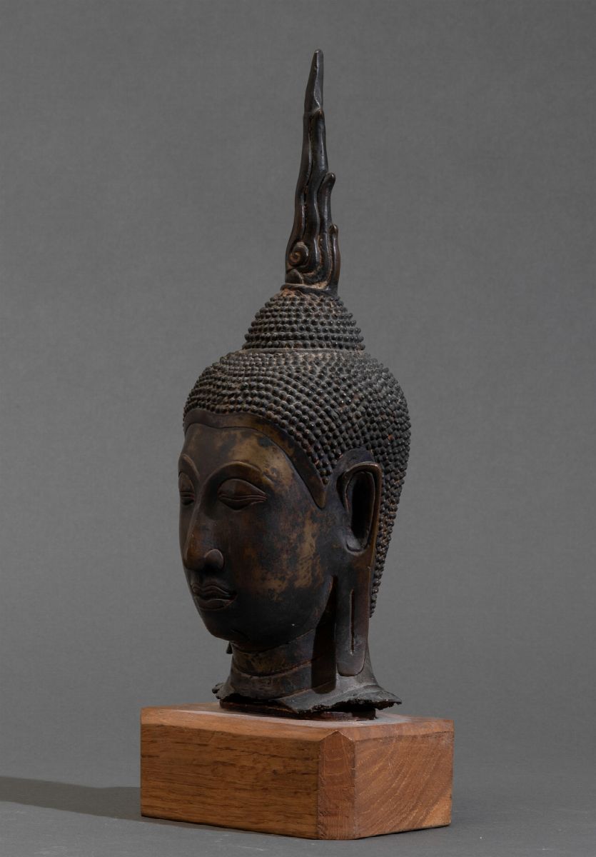 Testa di Buddha in Bronzo, Thailandia, Stile Ayutthaya, XV-XVI Secolo