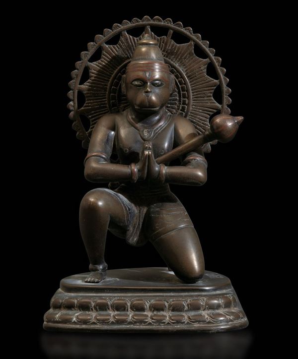 Figura di Hanuman in bronzo con tracce di policromia, India, XIX secolo