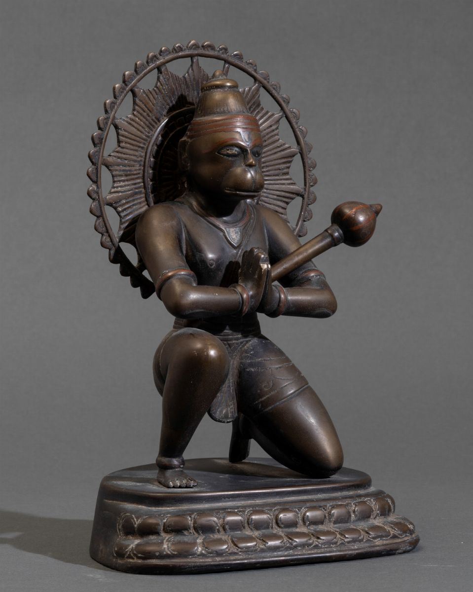 Figura di Hanuman in Bronzo con Tracce di Policromia, India, XIX Secolo