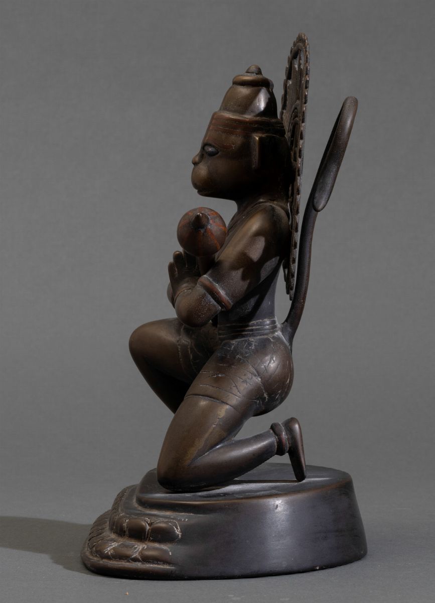Figura di Hanuman in Bronzo con Tracce di Policromia, India, XIX Secolo