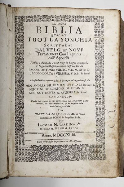 Engadina - Sacra Bibbia in Lingua Romanzala Sacra Biblia Tradutta in Lingua Romanscha D'ingadina....