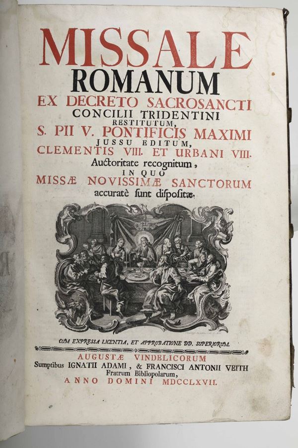 Messale romano Missale romanum ex decreto sacrosanctii concilii tridentini...Augustae Vindelicorum, Adami e Veith, 1767.