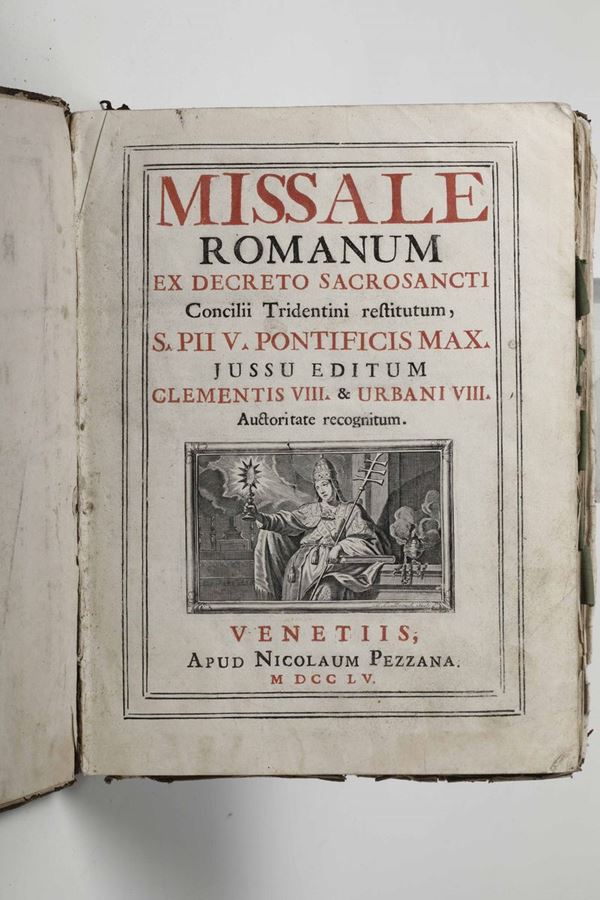 Messale romano Missale romanorum ex decreto sacrosancti Concilii Tridentini restitutum...Venetiis, Apud Nicolanum Pezzana, 1755.