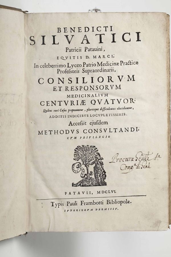 Selvatici, Benedicti Consiliorum et responsorum medicinalium centuriae quatuor... Patavi, Typis Paoli Frambotti, 1656.