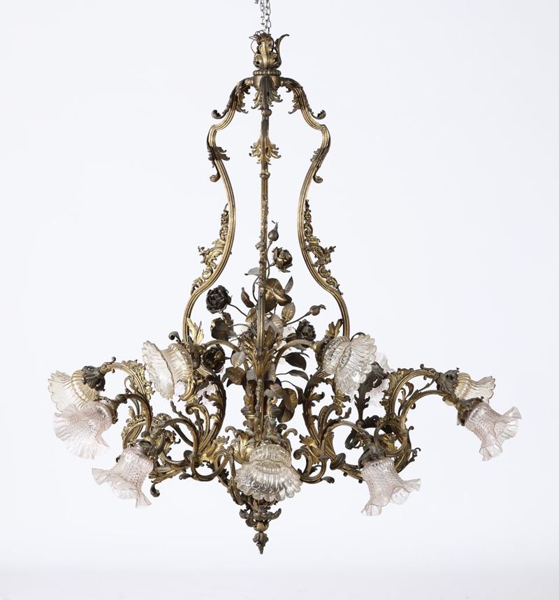 Lampadario in metallo dorato, XIX secolo  - Auction Antiques III - Timed Auction - Cambi Casa d'Aste