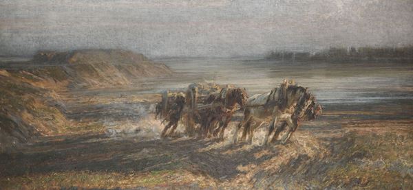 Pittore del XX secolo Paesaggio con carro trainato da cavalli