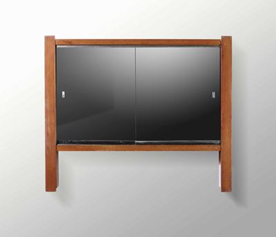 Mobile Contenitore a Sospensione con Struttura in Legno e Ante in Vetro.