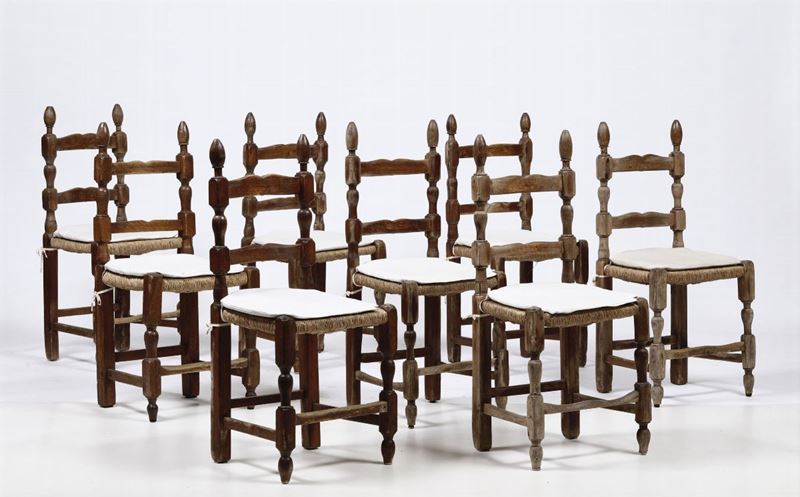 Otto sedie rustiche a rocchetto  - Auction Antiques II - Timed Auction - Cambi Casa d'Aste