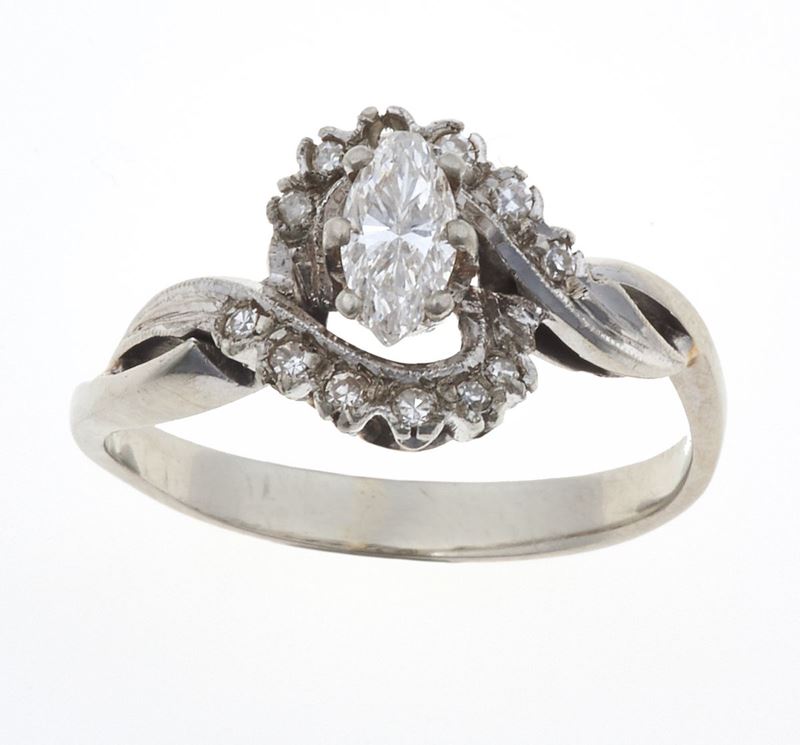 Anello con diamante taglio navette  - Auction Jewels - Timed Auction - Cambi Casa d'Aste