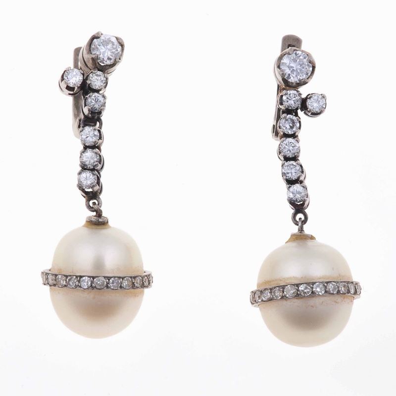 Orecchini con perle e diamanti  - Auction Jewels - Timed Auction - Cambi Casa d'Aste