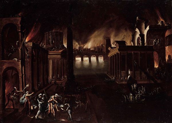 Agostino Tassi (Ponzano Romano 1580 c.a - Roma 1644), attribuito a Incendio di Troia
