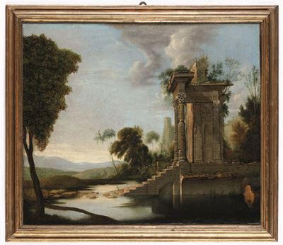 Scuola Romana del XVIII Secolopaesaggio con Rovine