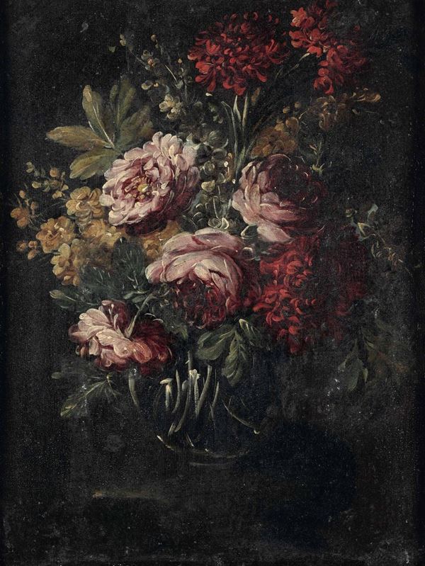 Scuola romana del XVIII secolo Nature morte con vasi di fiori