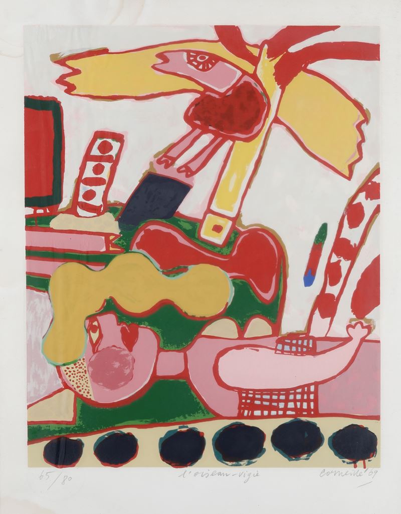 Guillaume Corneille : L’oiseau Nigil  (1969)  - litografia a colori su carta - Asta Dall'Ottocento all'Arte Contemporanea - Cambi Casa d'Aste