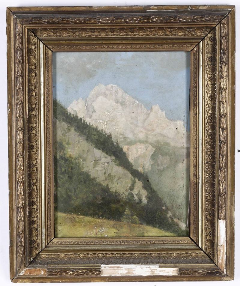 Anonimo, inizio XX secolo Veduta delle Alpi  - Auction Paintings of the 19th-20th century - Timed Auction - Cambi Casa d'Aste
