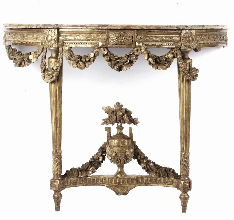 Consolle in legno intagliato e dorato con piano in marmo, fine XIX secolo  - Asta Antiquariato II - Asta a Tempo - Cambi Casa d'Aste