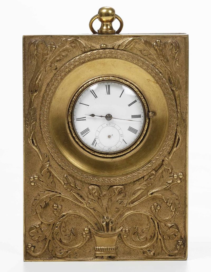 Orologio da capezzale in bronzo dorato, XIX secolo  - Auction Artworks and Furniture from Lombard private Mansions - Cambi Casa d'Aste