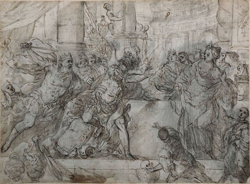 Giovan Battista Carlone (Genova 1603 - Parodi Ligure 1684) David e Saul  - Asta Dipinti Antichi - Cambi Casa d'Aste
