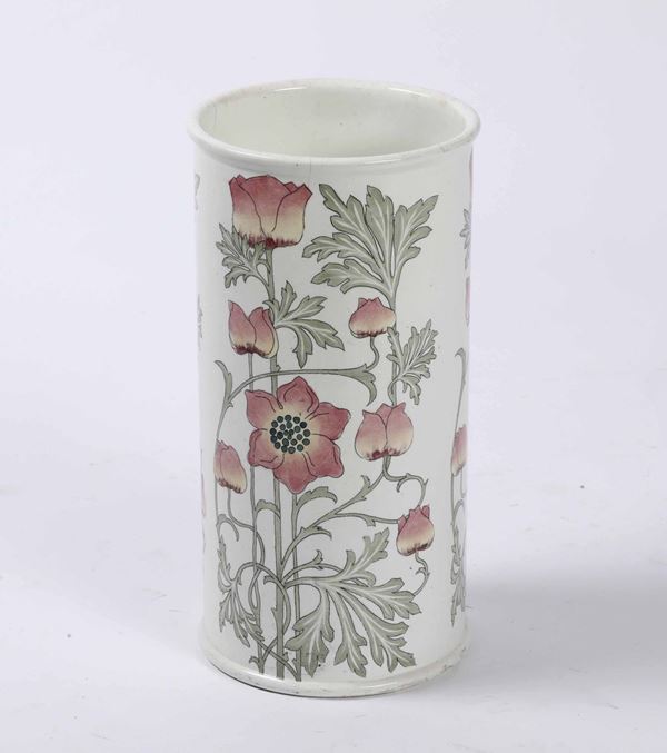 Portaombrelli in ceramica Laveno con fiori rossi, XX secolo
