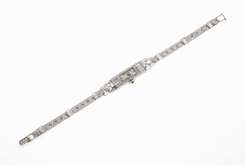 Orologio da polso per signora, con diamanti taglio huit-huit, baguette e marquise  - Auction Spring Jewels - I - Cambi Casa d'Aste