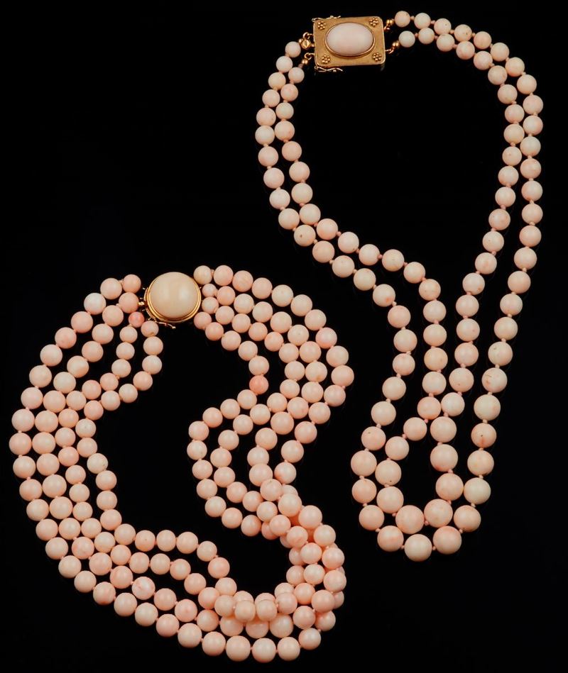 Lotto composto da due collane in corallo rosa  - Auction Fine Coral Jewels - II - Cambi Casa d'Aste