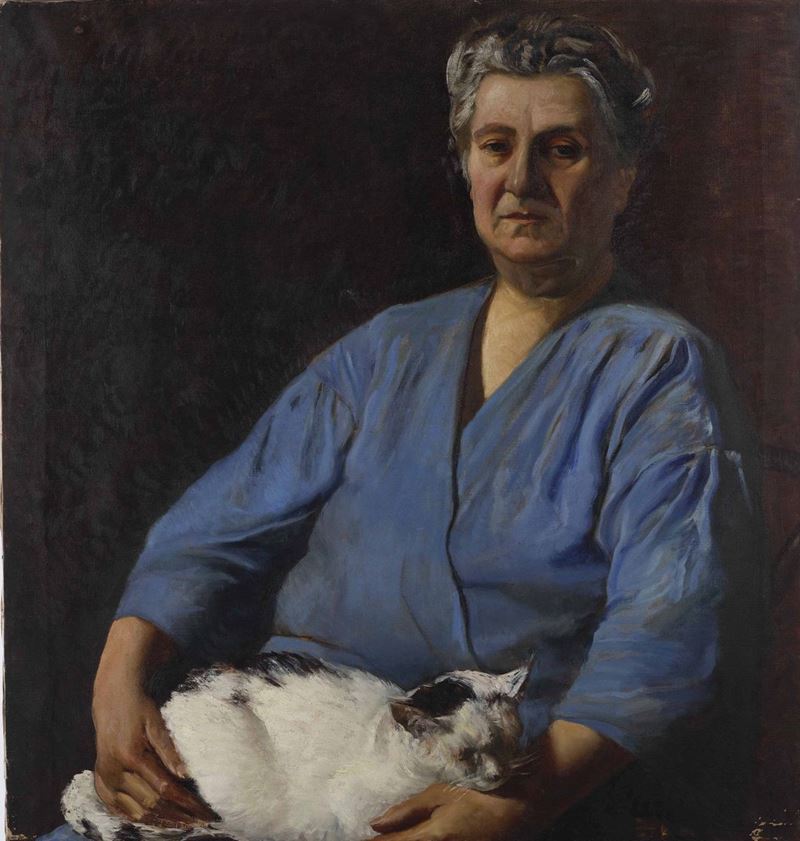Anonimo del XIX-XX secolo Anziana con gatto  - Auction 19th and 20th Century Paintings - Cambi Casa d'Aste