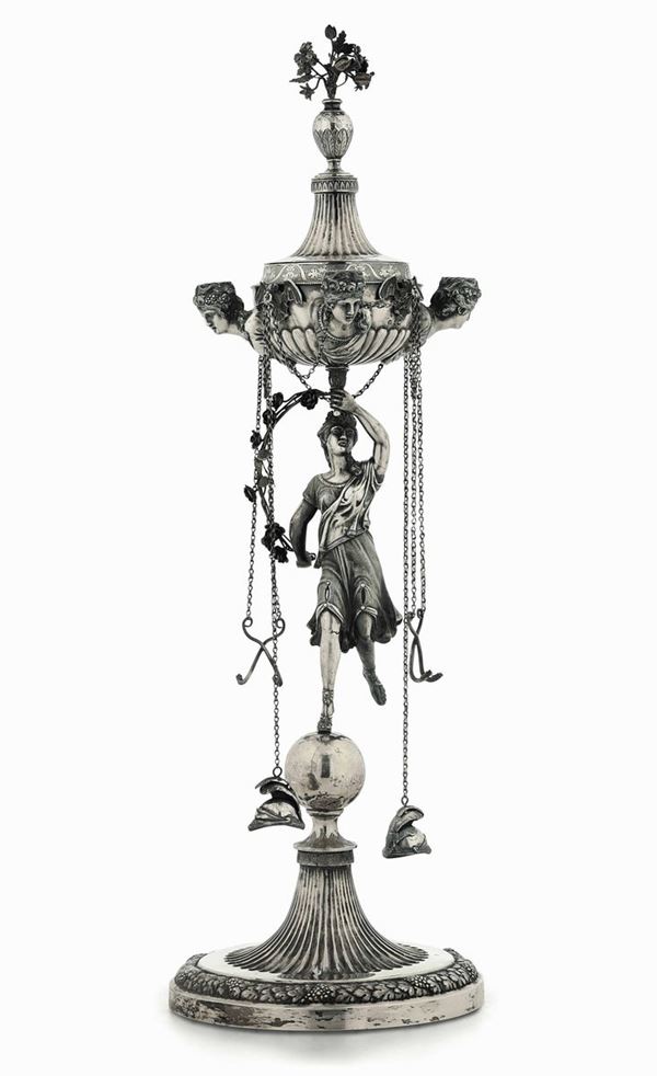 A silver oil lamp, Lombardy-Veneto, 1800s