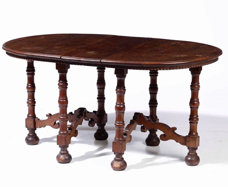 Tavolo ovale in legno con montanti a rocchetto, XIX secolo  - Asta Antiquariato III - Asta a Tempo - Cambi Casa d'Aste