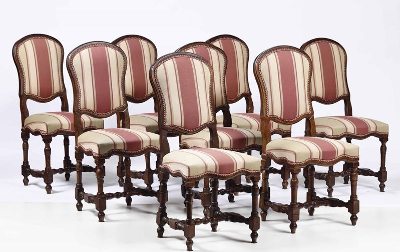 Otto sedie a rocchetto, XIX-XX secolo  - Asta Antiquariato III - Asta a Tempo - Cambi Casa d'Aste