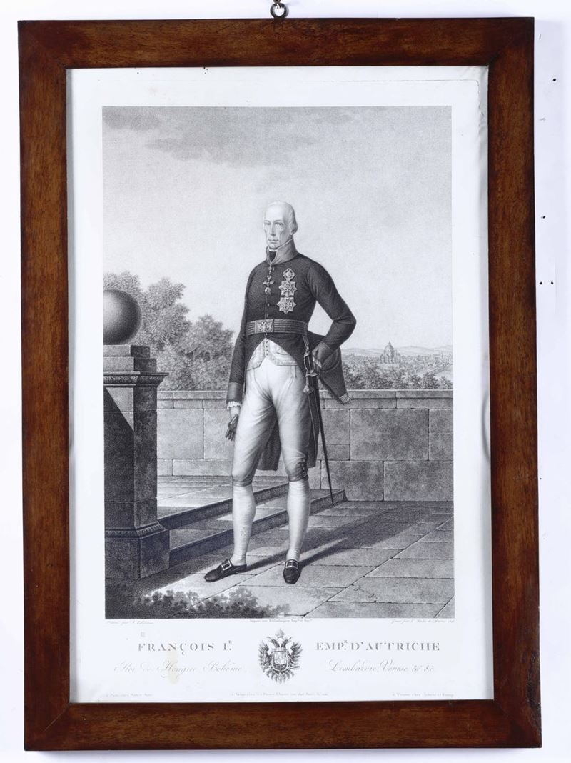 Stampa raffigurante Francesco I, imperatore d'Austria, Luigi Rados, XIX secolo  - Auction Antiques - Time Auction - Cambi Casa d'Aste