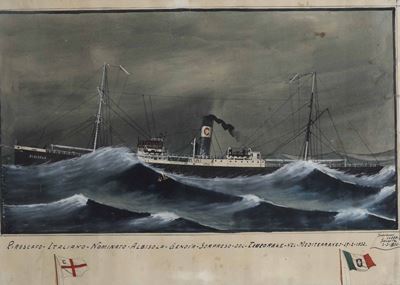 Giovanni Luzzo (XIX-XX Secolo)ritratto del Piroscafo Albisola Sorpreso dal Temporale nel Mediterr...