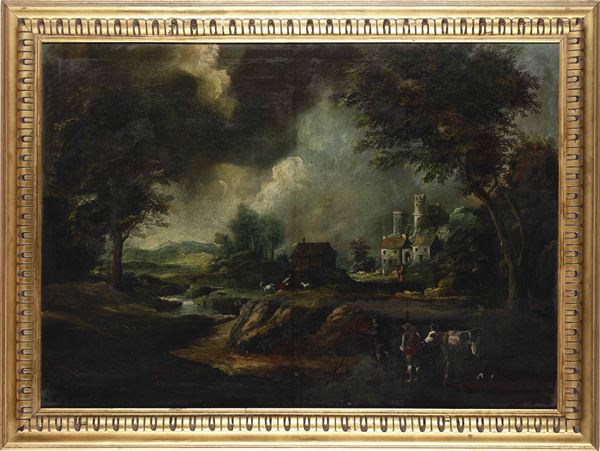 Anonimo del XX secolo Paesaggio con pastori