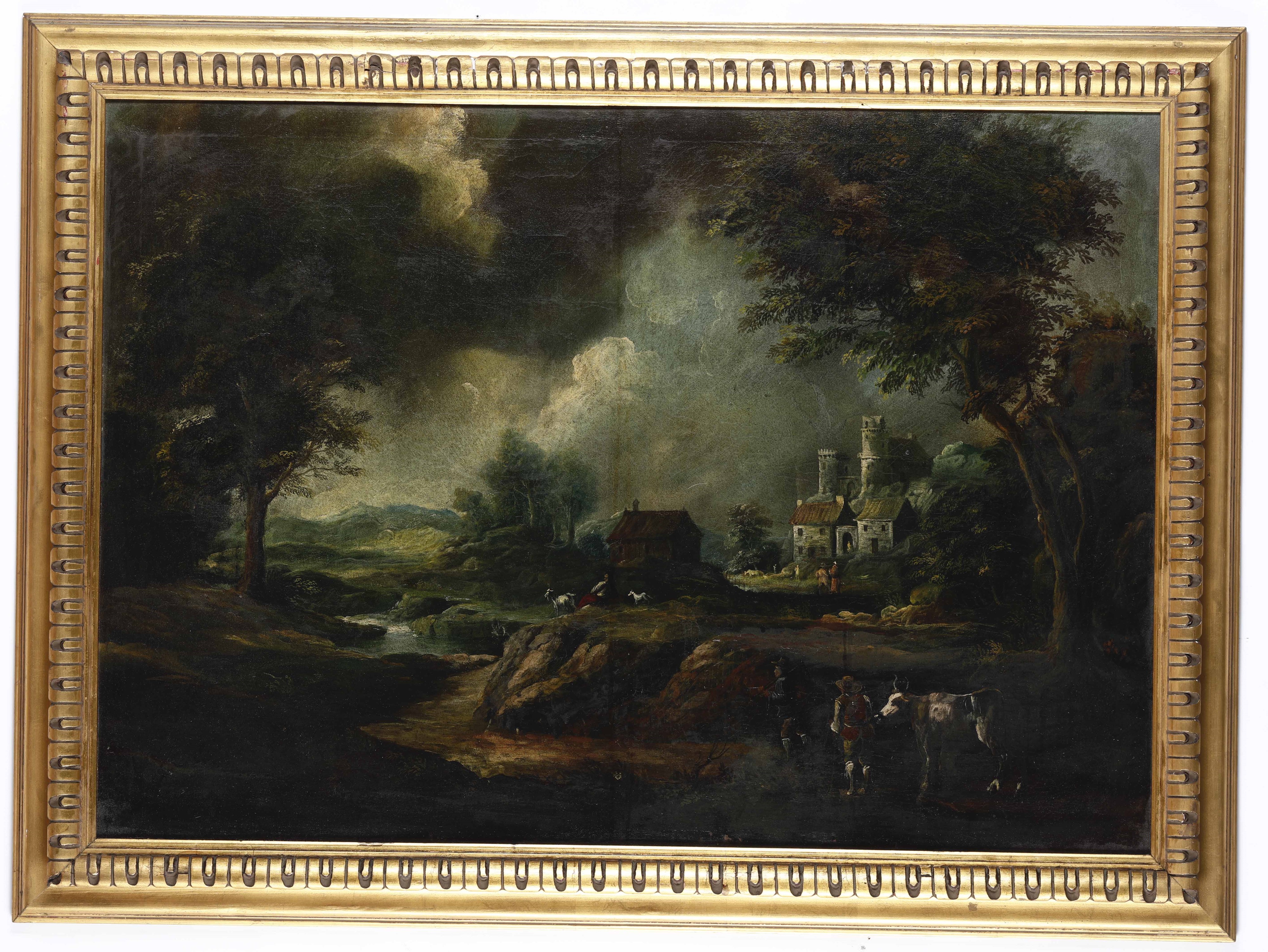Anonimo del XX Secolo Paesaggio con Pastori