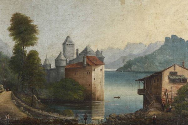 Scuola del XIX secolo Paesaggi con figure e corsi d'acqua