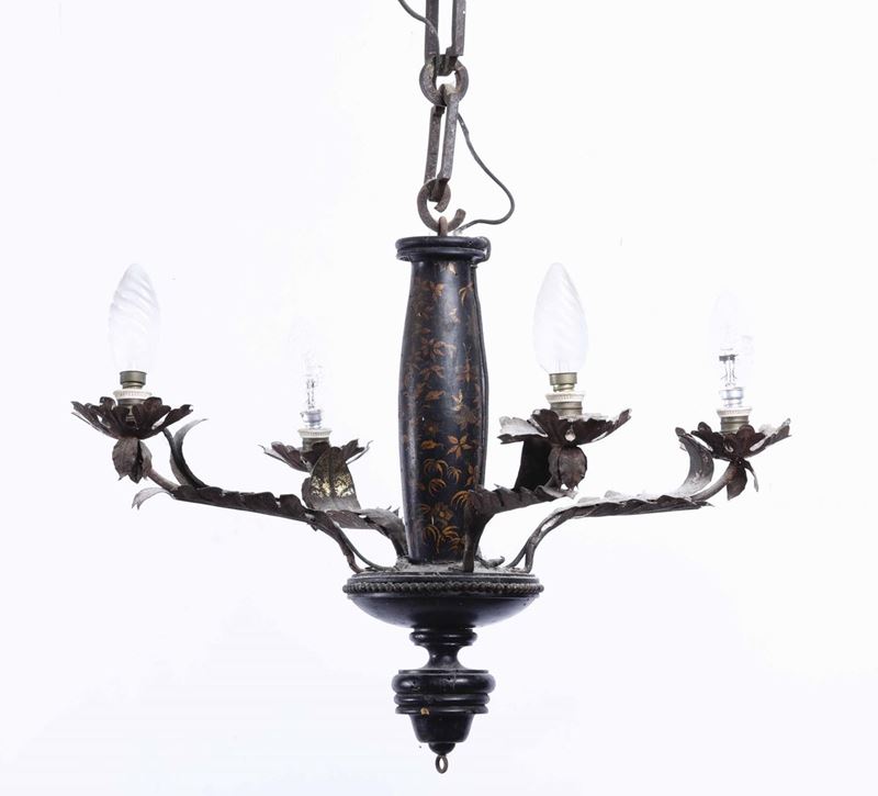 Lampadario a quattro bracci in legno ebanizzato  - Auction Antiques III - Timed Auction - Cambi Casa d'Aste