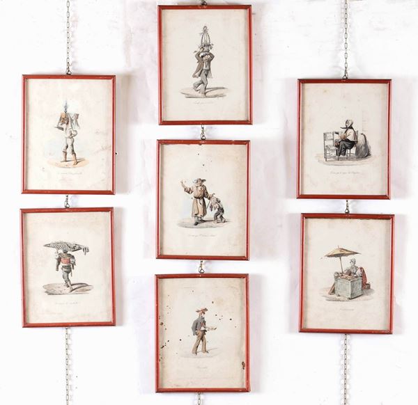Quattordici stampe raffiguranti personaggi, XIX secolo