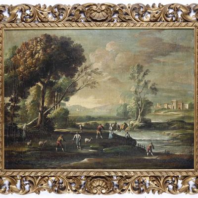 Anonimo del XX Secolo Paesaggio con Figure