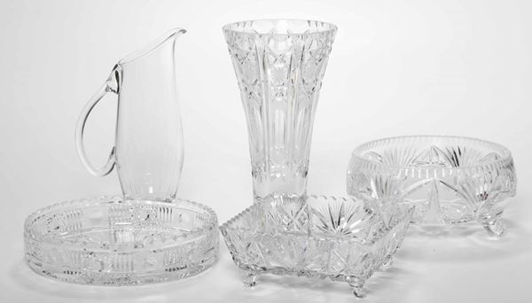 Lotto di 5 oggetti in cristallo, XX secolo